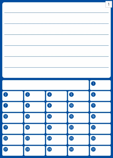 Magnetic monthly planner whiteboard 372 - Graphic design with a simple grid for days and notes.