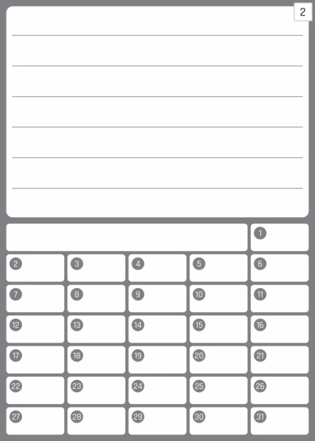 Magnetic monthly planner whiteboard 372 - Graphic design with a simple grid for days and space for notes.