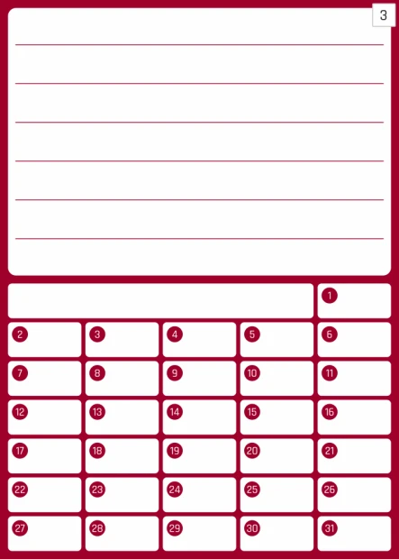 Magnetic monthly planner whiteboard 372 - Graphic design with rectangular day boxes and lines.