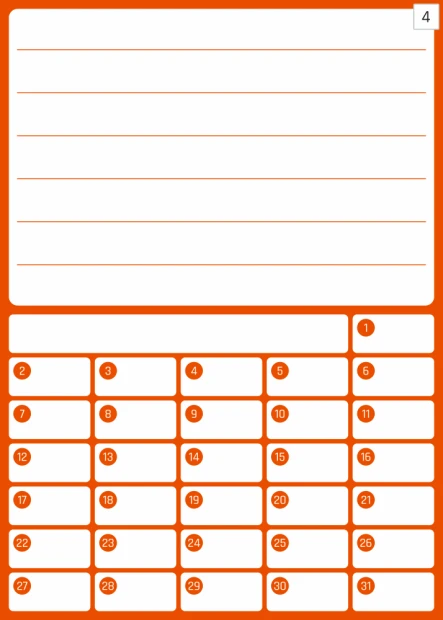 Magnetic monthly planner whiteboard 372 - Graphic design with rectangular fields for days and lines.
