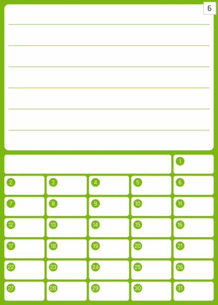 Magnetic monthly planner whiteboard 372 - Graphic design with rectangular day boxes and lines.