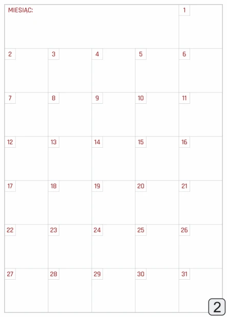 Magnetic monthly dry-erase planner board 368 - Graphic design with a simple layout of days and numbers in red.