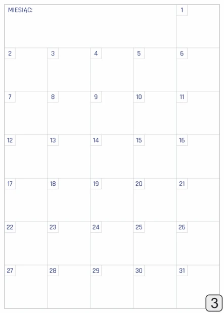 Magnetic monthly dry-erase planner board 368 - Graphic design. Simple layout with a grid for each day of the month.