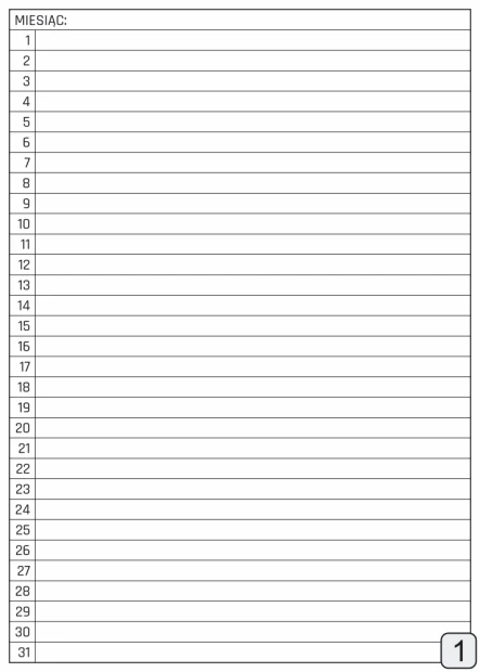 Magnetic dry-erase monthly planner board 371 - Graphic design with a simple grid of 31 rectangular fields.
