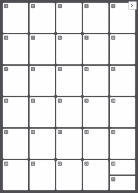 Magnetic dry-erase monthly planner board 373 - Graphic design with 31 rectangular fields for notes.