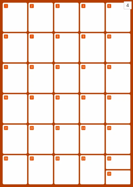 Magnetic dry-erase monthly planner board 373 - Graphic design with a simple grid and orange day numbers.