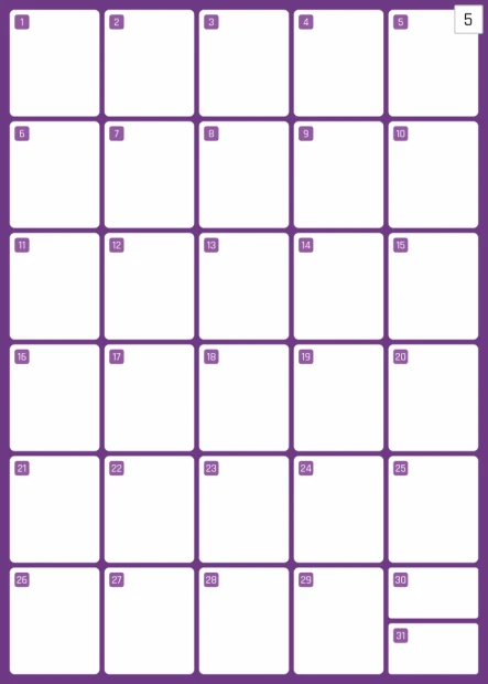 Magnetic dry-erase monthly planner board 373 - Rectangular grid with blank fields and numbers.