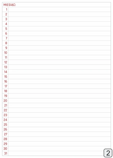 Monthly planner dry-erase board 371 - Graphic design. Simple grid with day numbers and month name. Red digits.
