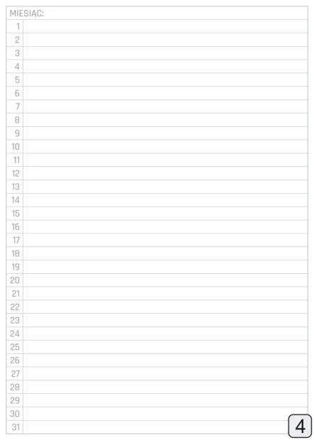 Monthly planner whiteboard 371 - Graphic design. Simple grid with day numbers and space for notes.