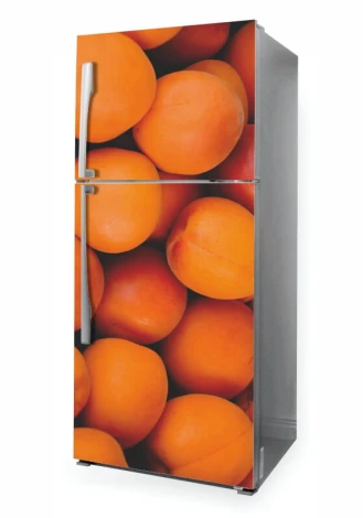 Peach fridge wrap sticker P1016 - Graphic design featuring close-up orange peaches.