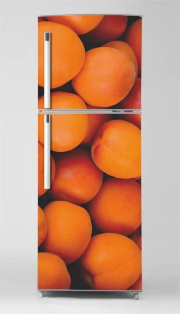 Peach fridge wrap sticker P1016 - Graphic design featuring peaches in vibrant colors.