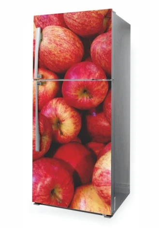 Refrigerator wrap sticker with apple design P1017 - Features red apples in various shapes.