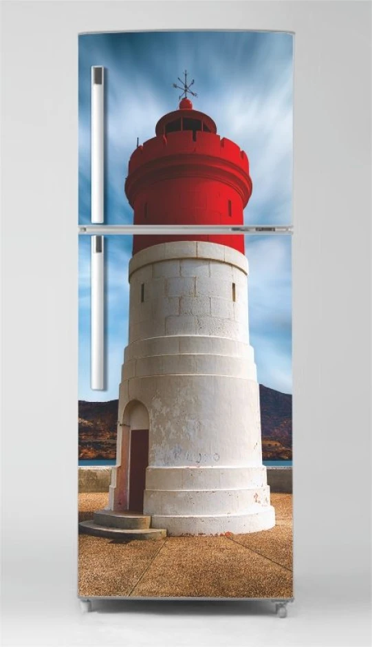 Fridge wrap sticker lighthouse P1027 - Graphic design featuring a white lighthouse.