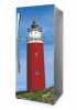 Refrigerator wrap lighthouse sticker P1028 - Kitchen decor. Fridge with lighthouse graphic against a sky background.