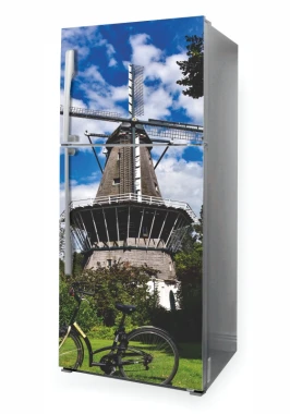 Fridge wrap sticker windmill P1035 - Modern kitchen decor with light walls.