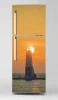 Refrigerator wrap sticker sunset P1030 - Graphic design featuring a lighthouse against a sunset backdrop.