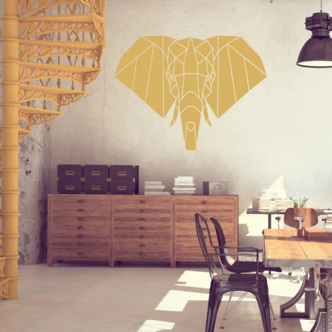 Elephant head wall sticker 2437 - Office decor with light-colored walls and wooden furniture.