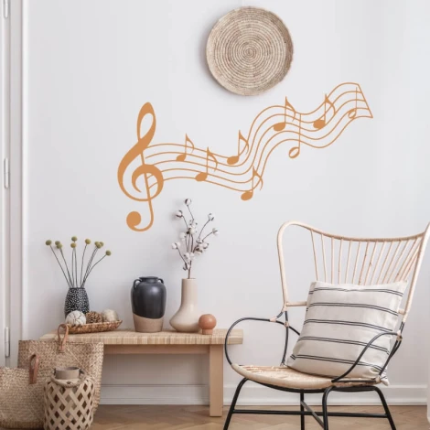 Wall sticker notes 2439 - Living room decor. Light-colored walls, furniture in natural shades.