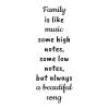 Wall sticker with the quote "Family is like music 2435" - Graphic design. Text in various font styles, arranged vertically.