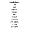 Wall sticker Family Rules 2434 - Graphic design. Black text on a white background with clear, large letters.