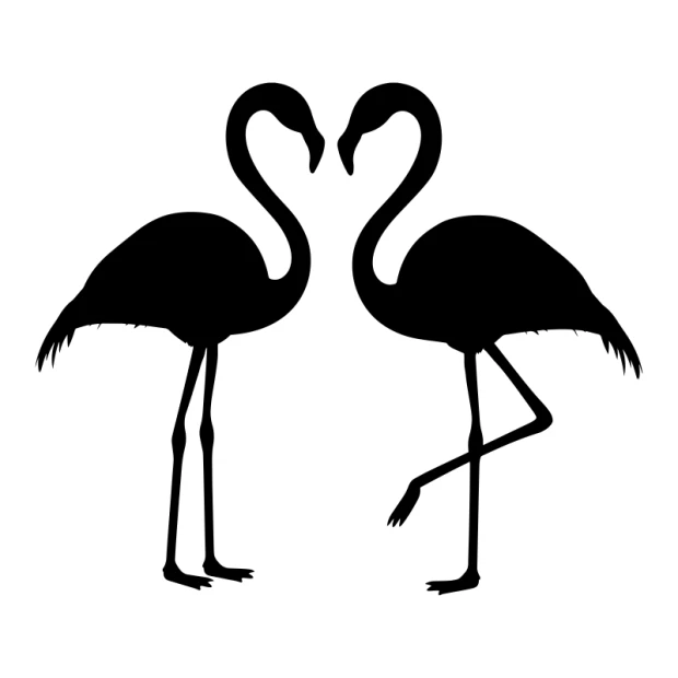Flamingo wall template 2438 - Graphic design featuring two flamingos with elongated necks, one with a raised leg.
