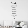 Wall template with the quote "Family like branches on a tree" - Living room decor. Light-colored walls, furniture.