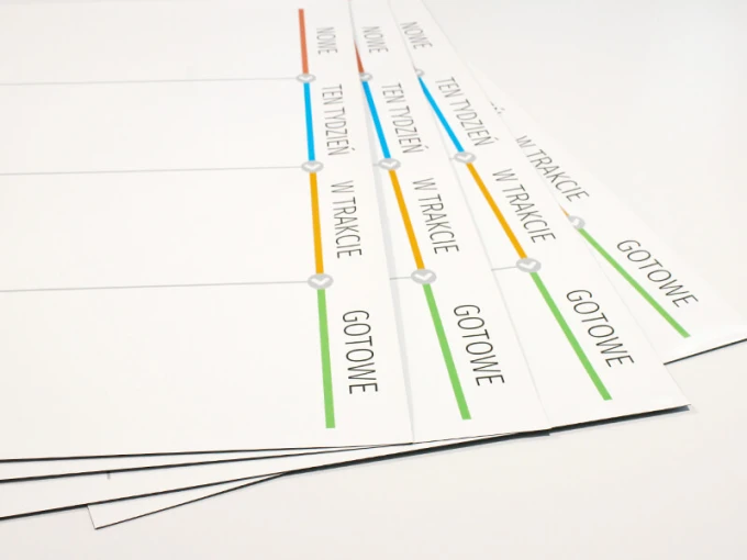 Magnetic dry-erase Kanban board 097 - Graphic design with simple horizontal lines in various colors.