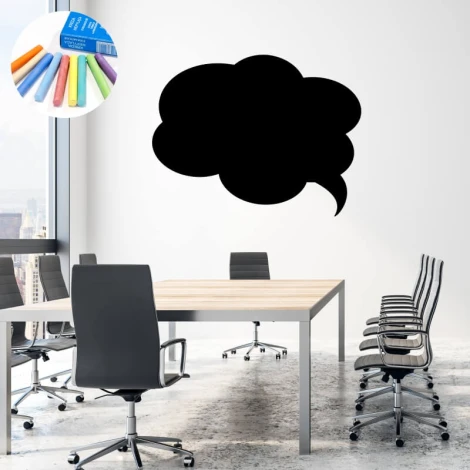Chalk sticker speech bubble 293 - Office decor with light walls and minimalist gray furniture.