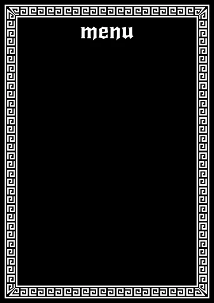 Chalkboard menu sign 075 - Black rectangle with white menu text and decorative geometric design.