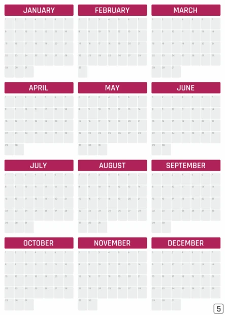Universal annual dry-erase calendar in English, featuring a simple month layout with blank spaces.