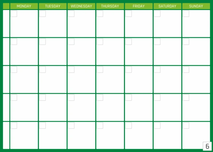 Magnetic dry-erase weekly planner board in English, rectangular with a grid for days.