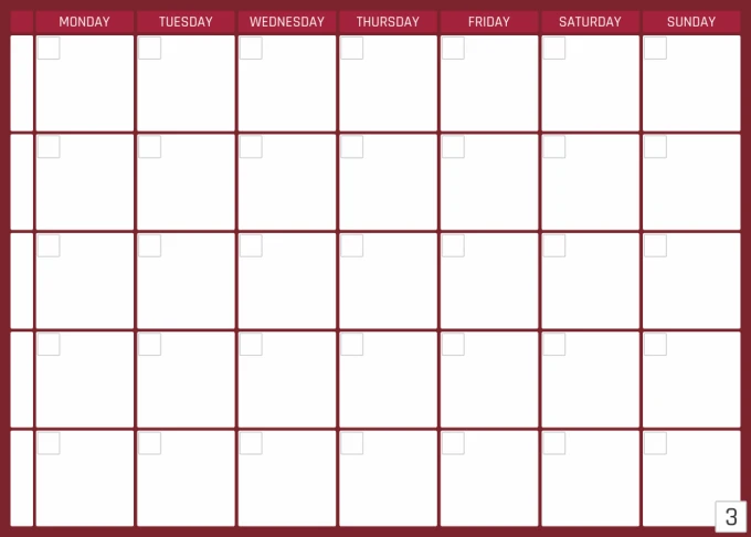 Weekly planner dry-erase board in English, featuring a simple grid with days of the week and blank spaces.