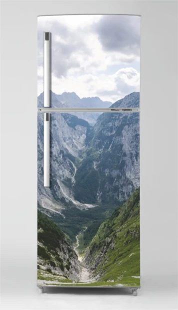Fridge wrap sticker Alps P1072 - Graphic design featuring a mountain landscape with valleys and peaks.