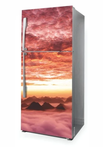 Fridge wrap sticker clouds P1096 - Kitchen decor with light-colored walls and modern furniture.
