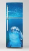 Fridge wrap sticker dolphin P1093 - Graphic design. Dolphin in shades of blue against a water background.
