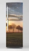 Fridge wrap sticker P1085 - Graphic design featuring trees against a sunset and clouds.