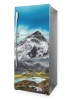 Fridge wrap sticker P1091 - Graphic design of mountains with glaciers, green valleys, and lakes under a blue sky.