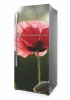 Refrigerator wrap sticker with a large pink poppy on a dark background and subtle details.