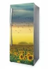 Refrigerator wrap sunflower sticker P1078 - Graphic design featuring a yellow meadow with sunflowers and a cloudy sky.