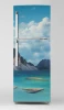 Fridge wrap sticker Coast P1083 - Graphic design featuring mountains and water in shades of blue.