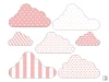 Colorful cloud wall stickers set 2441 - Graphic design. Clouds in various shapes, in shades of pink and white.