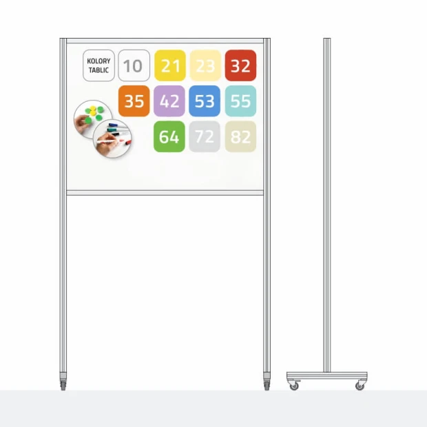 Mobile dry-erase magnetic board 120 x 90 cm - Graphic design with colorful rectangles and circles.