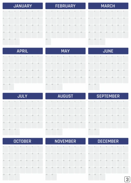 Magnetic whiteboard annual calendar, universal English version 376 - Graphic design.