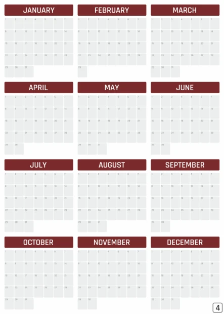 Magnetic dry-erase board, universal yearly calendar, English version 376 - Graphic design.