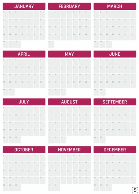 Magnetic dry-erase board, annual calendar, universal design, English version, 376 - Simple layout with 12 months.