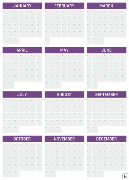 Magnetic dry-erase board, universal annual calendar, English version 376 - graphic design, simple layout.