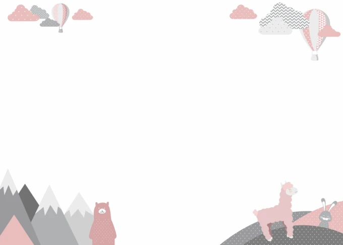 Dry-erase magnetic board featuring mountains, a bear, a llama, and balloons on a white background.