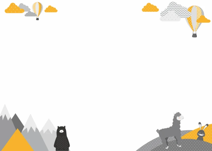 Dry-erase board for kids featuring alpacas, bears, clouds, and balloons in a colorful design.
