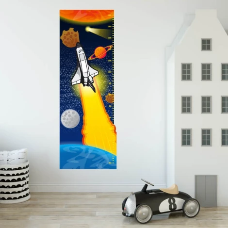 Height chart sticker 1147 - Decor for a child\'s room. Light-colored walls, modern furniture.