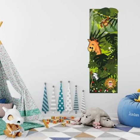 Height chart sticker 1148 - Decor for a child\'s room. Light-colored walls, tent and toys in the background.